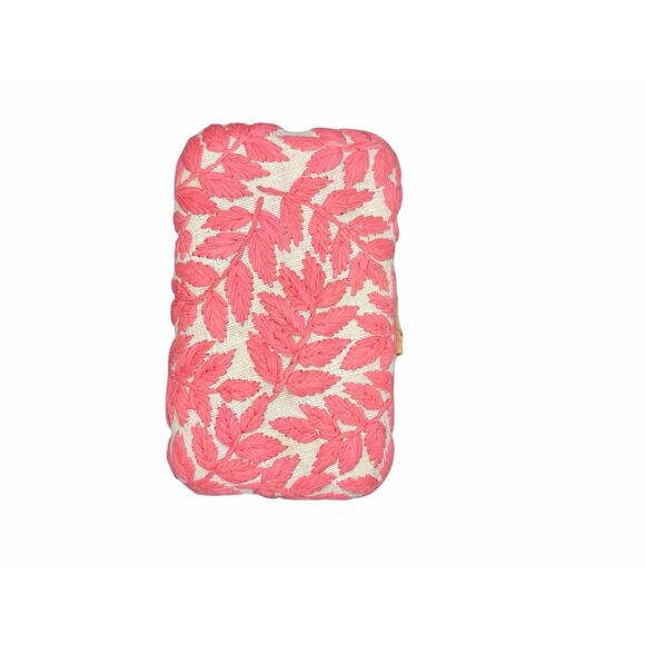 NWT J. McLaughlin Pink Rose  / Cream Leaf Sketch Embroidered clutch purse - Picture 1 of 6